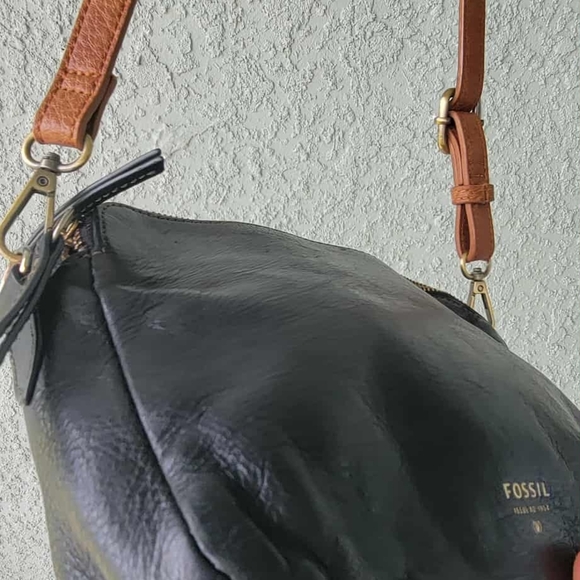 Fossil Black Leather Bag with Gold Accents - Picture 2 of 16